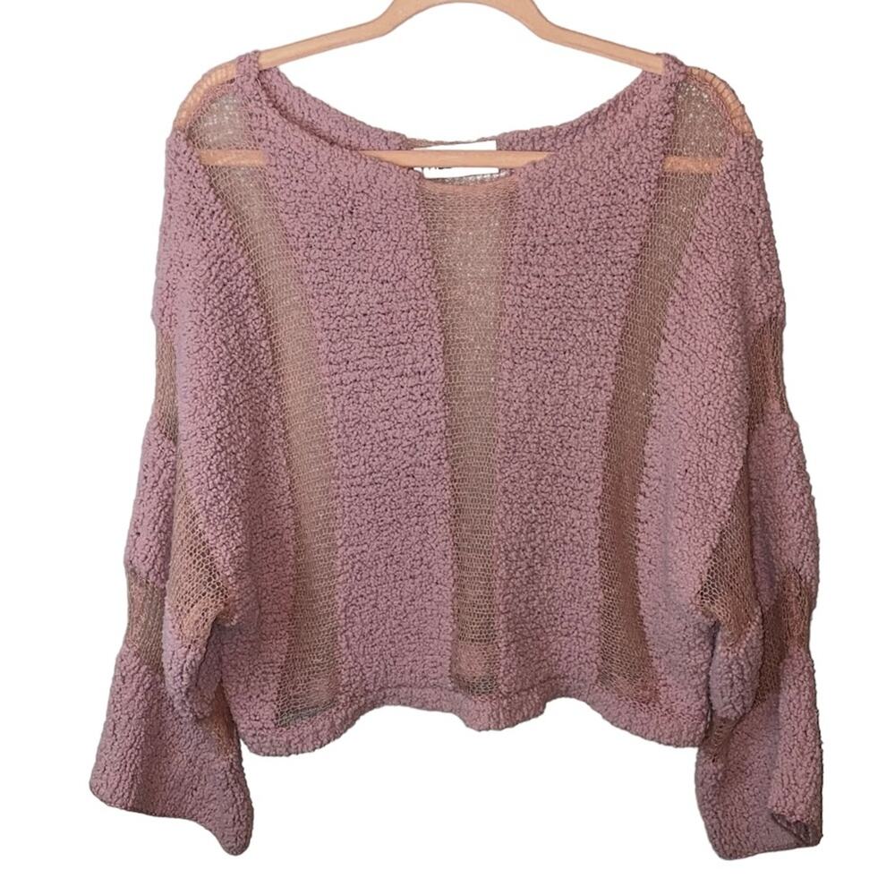 Wildfox Couture Kara Sweater Small Pink Cropped Mesh Knit Boho Pullover Top‎